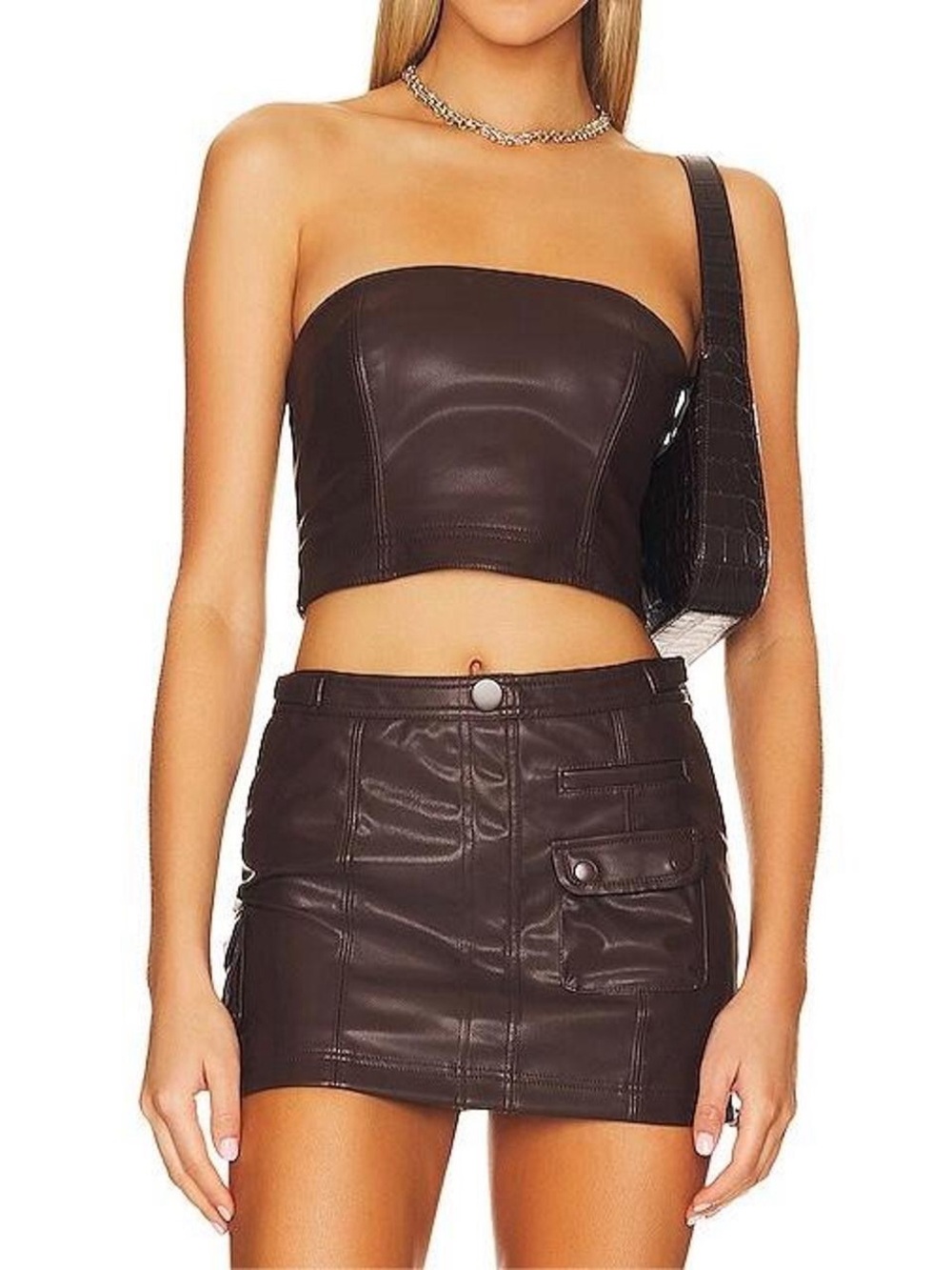 LPA Germano Faux Leather Corset and Skirt Set